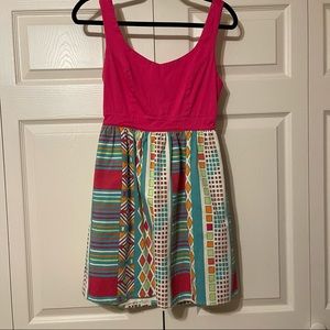 Judith March open back hot pink multiprint dress